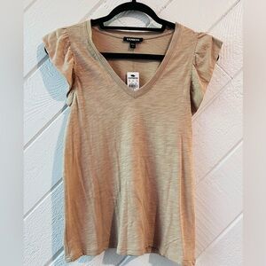 NWT! Express Tan V-Neck Top with Ruffle Cap Sleeves